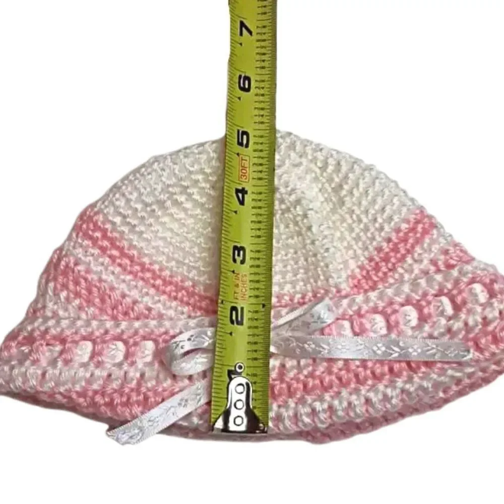 Dress & Matching Bonnet Baby Girl Heirloom Hand Crochet Pink & White